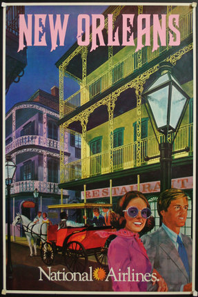 a poster of a couple in a carriage