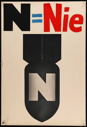 a poster with a black and red letter n
