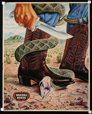 a poster of a cowboy with a snake and a knife