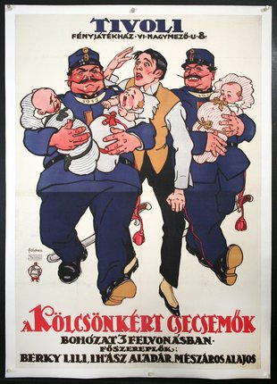 a poster of a man holding a group of babies