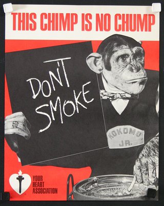 a poster with a monkey holding a sign