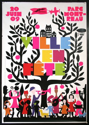 a poster with a tree and people