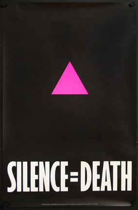 a poster with a pink triangle