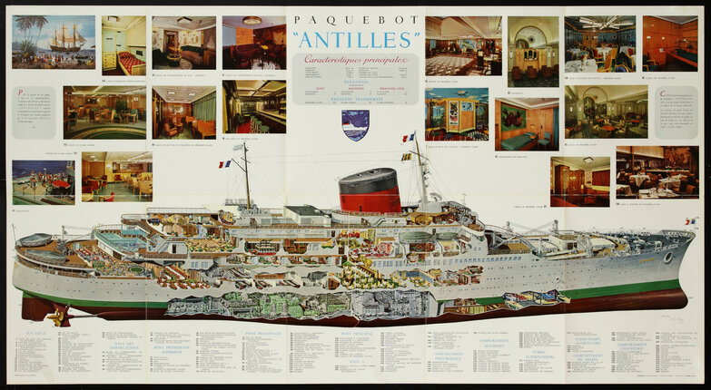a poster of a ship cutaway