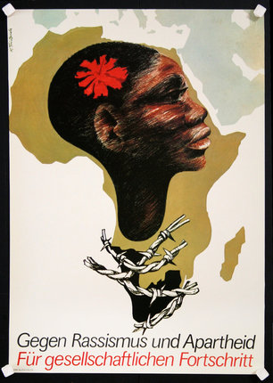 a poster of a woman with a red flower in her hair