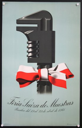 a poster of a gun with a bow