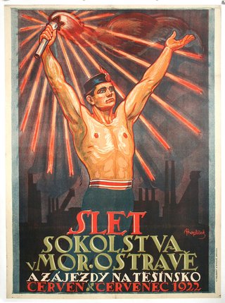 a poster of a man holding a torch