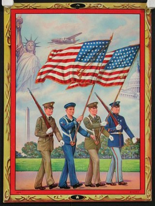 a group of soldiers holding flags