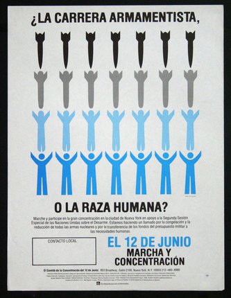 a poster with blue and grey figures