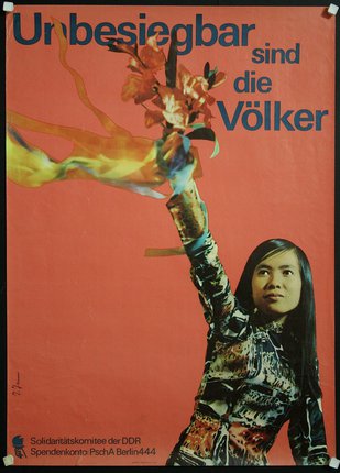 a poster of a woman holding flowers