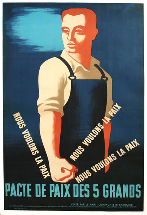 a poster of a man wearing overalls