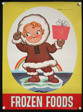 a poster of a child holding a gift