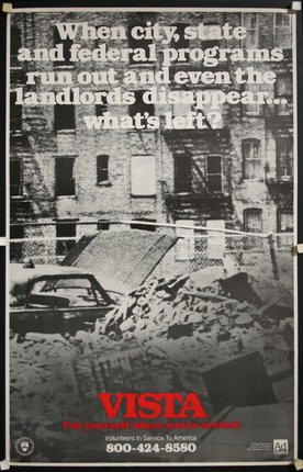 a poster with a car in the rubble