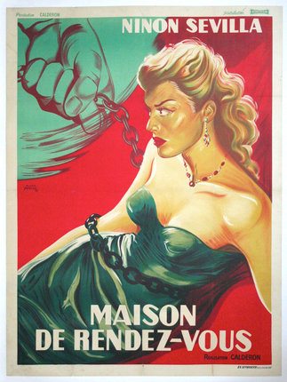 a poster of a woman with a chain around her neck