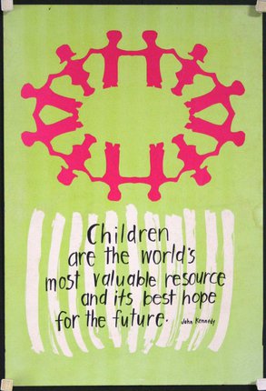 a poster with text and a circle of pink figures