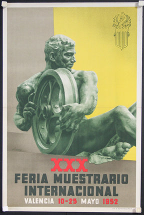 a poster of a man holding a wheel