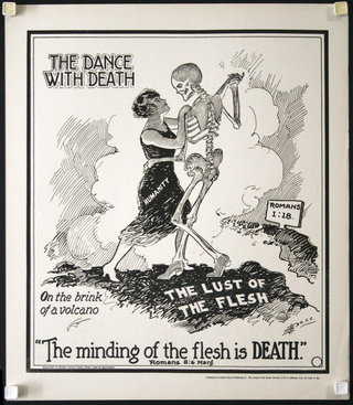 a black and white poster of a woman dancing with a skeleton
