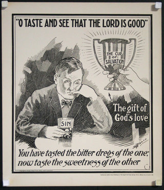 a black and white poster of a man holding a cup