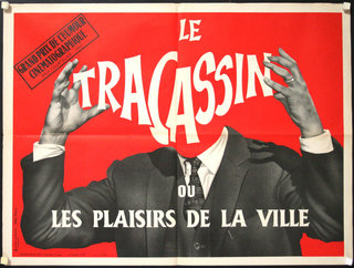 a red and white poster with a man's face