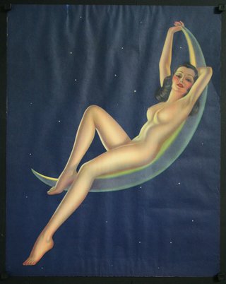 a woman lying on a moon