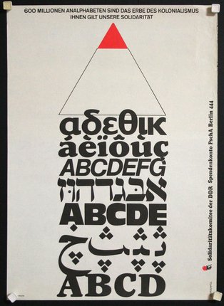 a poster with a triangle and black text