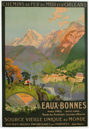 a poster of a mountain landscape