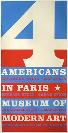 a poster with a red white and blue flag