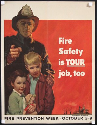 a poster of a firefighter and children