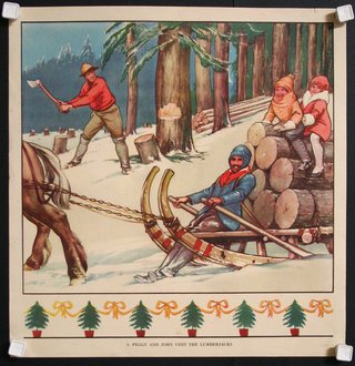 a poster with a group of people on a sled
