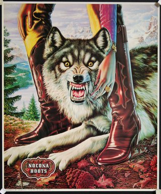 a poster of a wolf and boots