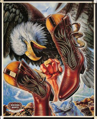 an eagle and boots on a poster