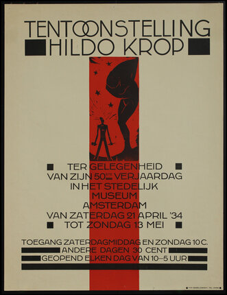 a poster with text and a black and red design