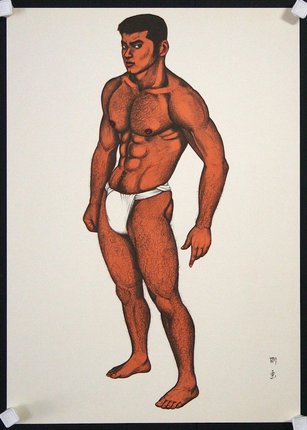 a man in underwear with a white background