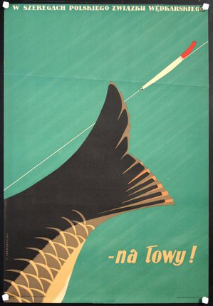 a poster of a fish tail and a fishing hook