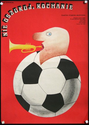 a poster of a football player playing a trumpet