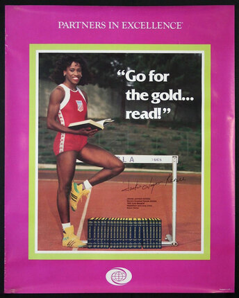 a poster of a woman on a track