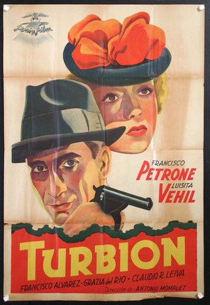 a poster of a man and woman with hats and a gun