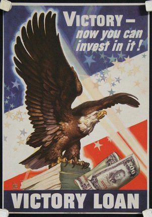 an eagle on a pile of money