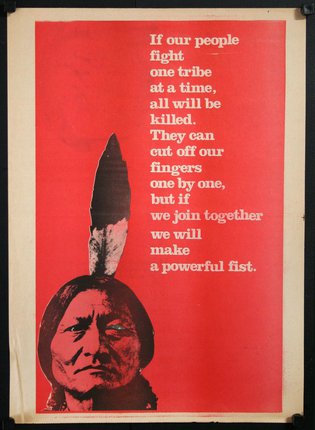 a poster with a man in a headdress and a feather on it