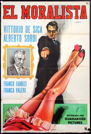 a poster of a man pointing at a woman's legs