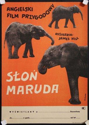 an orange poster with elephants