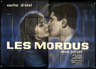 a poster of a man and woman kissing