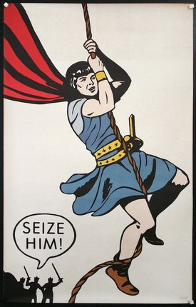 a poster of a woman holding a red cape