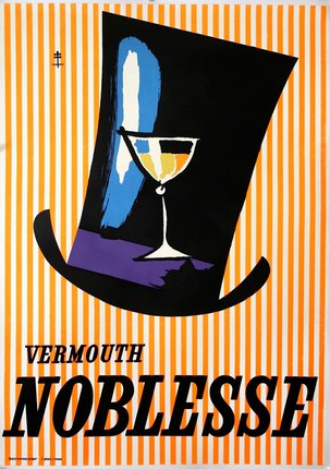 a poster with a hat and a glass of wine