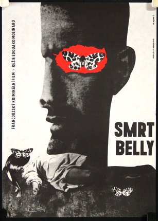 a poster of a man's face with butterflies on it