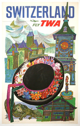 a poster of a hat with flowers