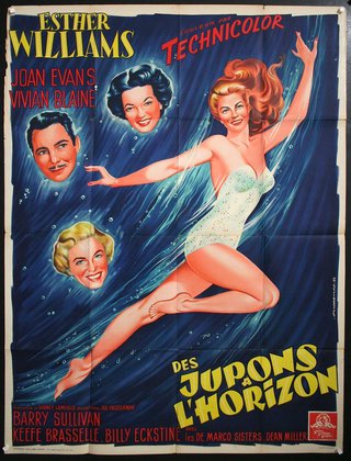 a movie poster of a woman flying through water
