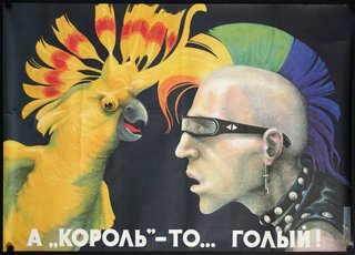 a poster with a parrot and a man