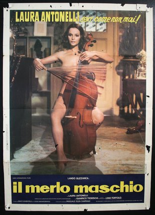a poster of a woman playing a cello