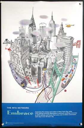 a poster with a city and cars